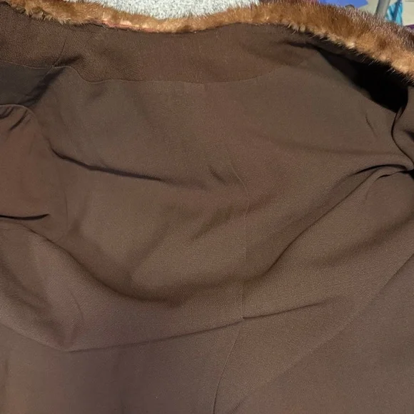 Handmade Mink Vintage Elegant Brown Fur-Trimmed Women's Overcoat Size Small